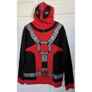 DEADPOOL Marvel Full Zip Hoodie With Mask Sweatshirt Size MedIum NWT Mens M